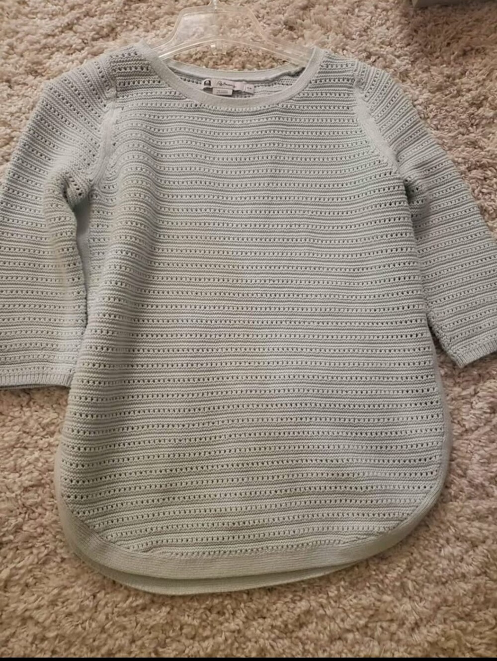 Reitmans Light Blue Open-Stitch Crewneck Sweater